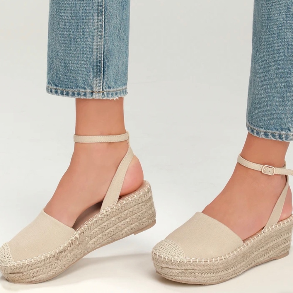 Lulu's Cream Espadrille Platform Wedge Sandals